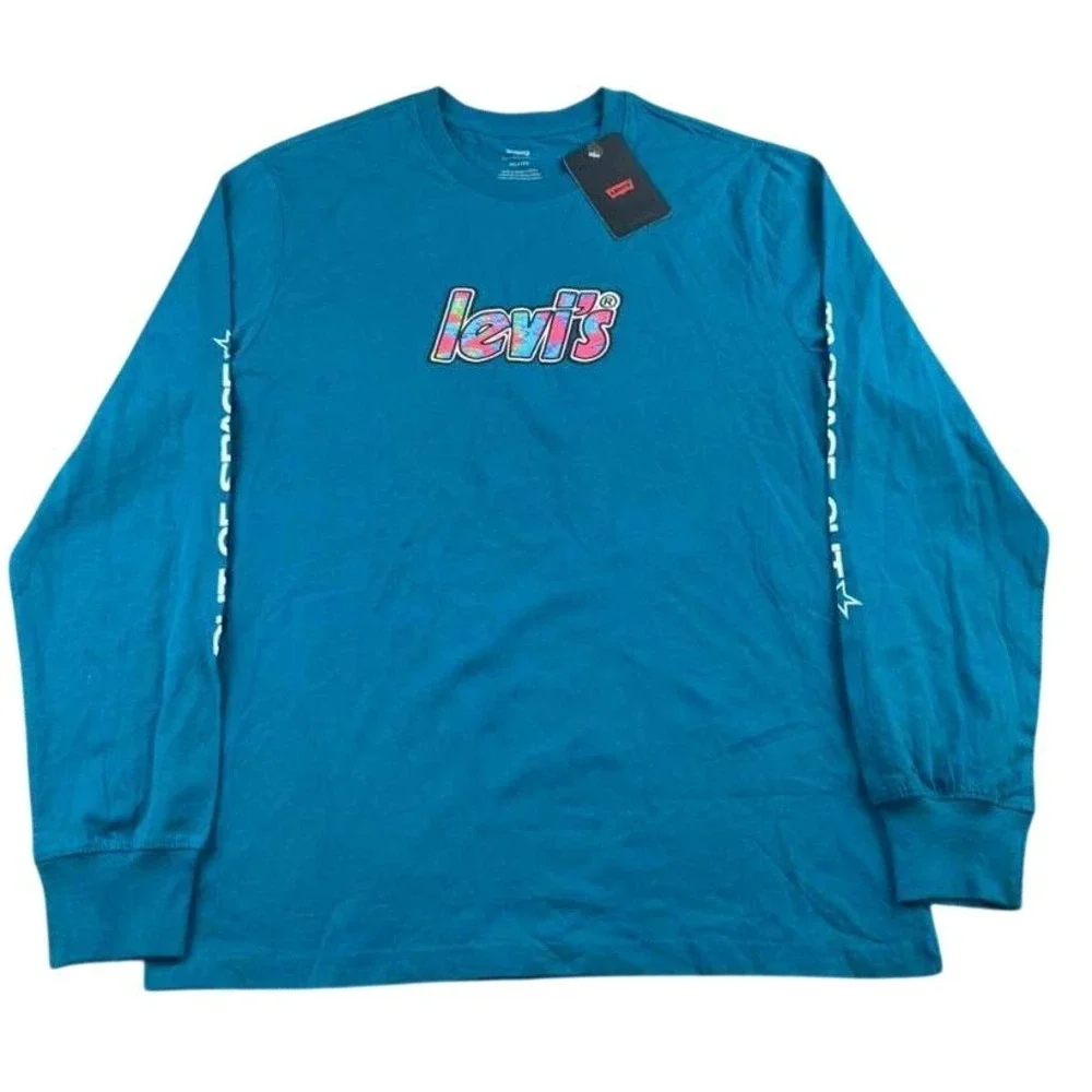 Levi's T-Shirt Men S Blue Relaxed Logo Out of Space Star Tie Dye Graphic Tee